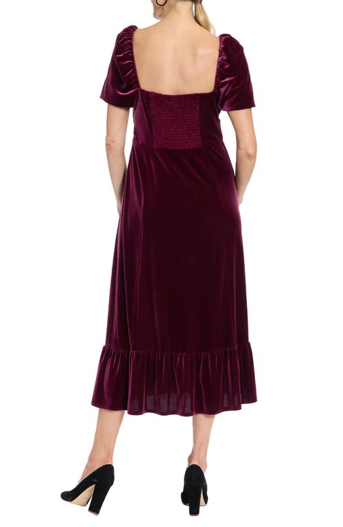 London Times Square Neck Velvet Midi Dress In Red