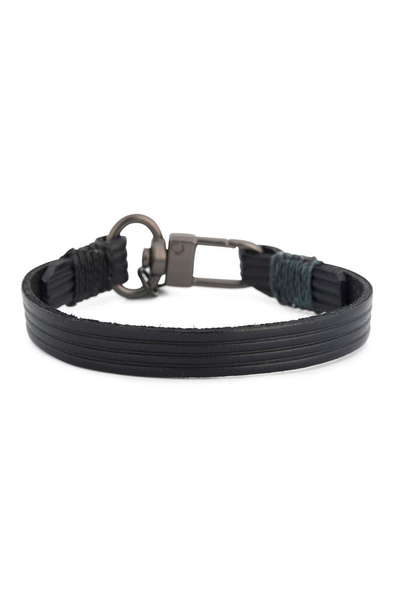 Men's Embossed Multistripe Leather Bracelet, Alternate, color, BLACK
