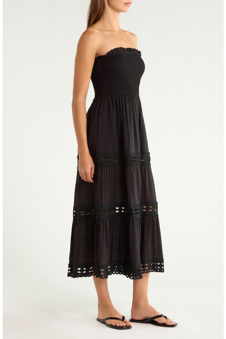 Tiered Strapless Cover-Up Dress, Alternate, color, BLACK