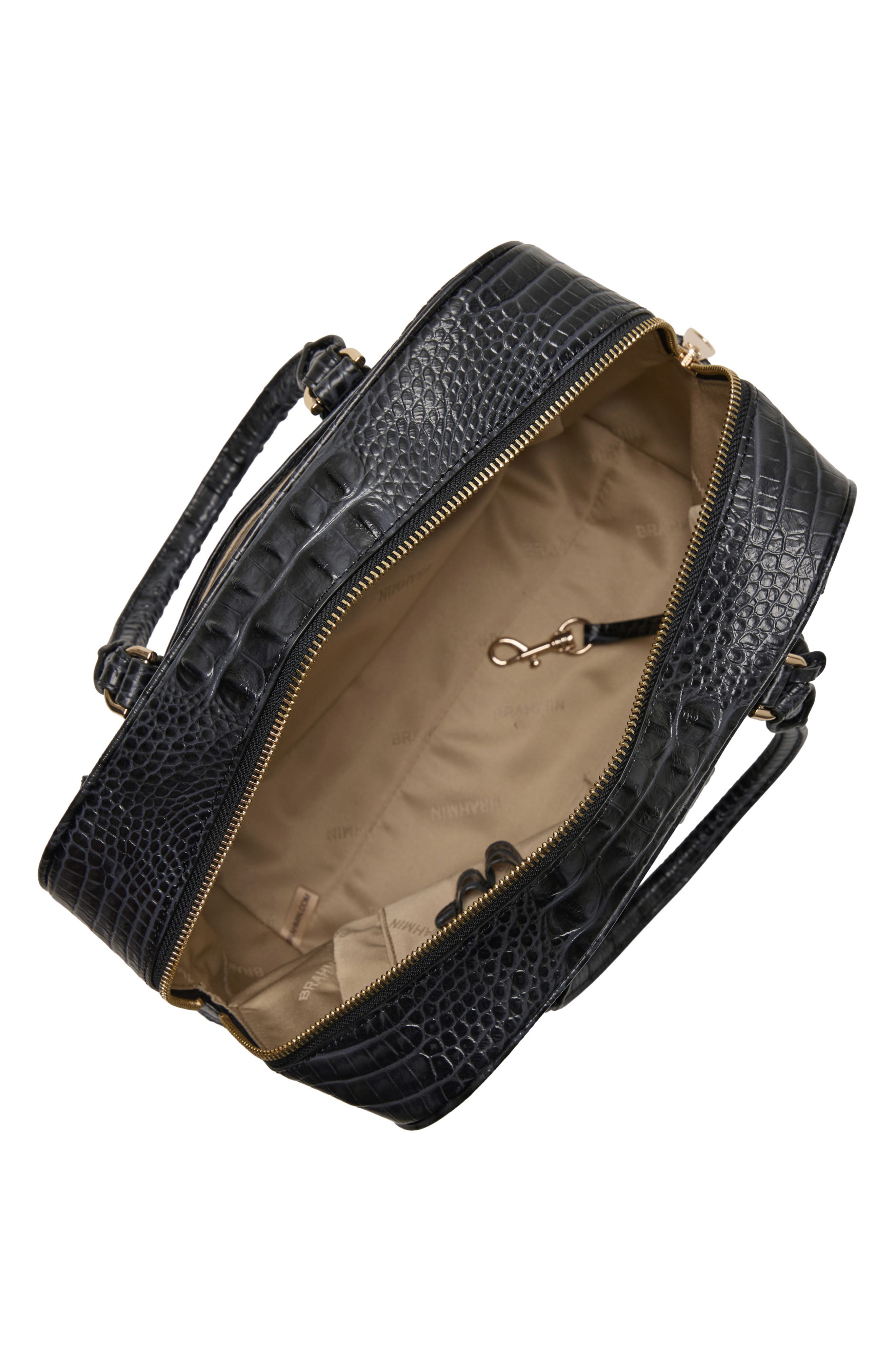 Brahmin Marissa Croc Embossed Leather Satchel, Alternate, color, Black Alden Road