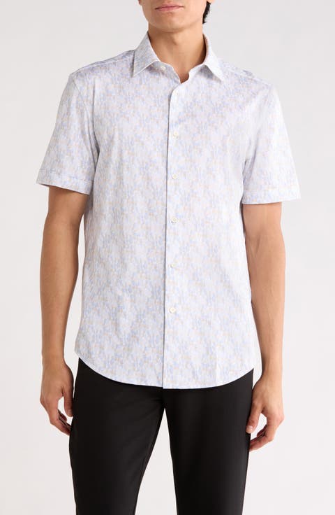 Short Sleeve Stretch Cotton Button-Up Shirt