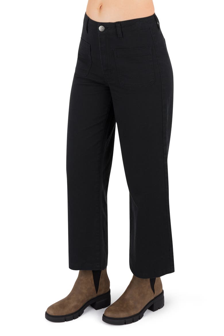 Horizon Patch Pocket Ankle Wide Leg Twill Pants, Alternate, color, BLACK