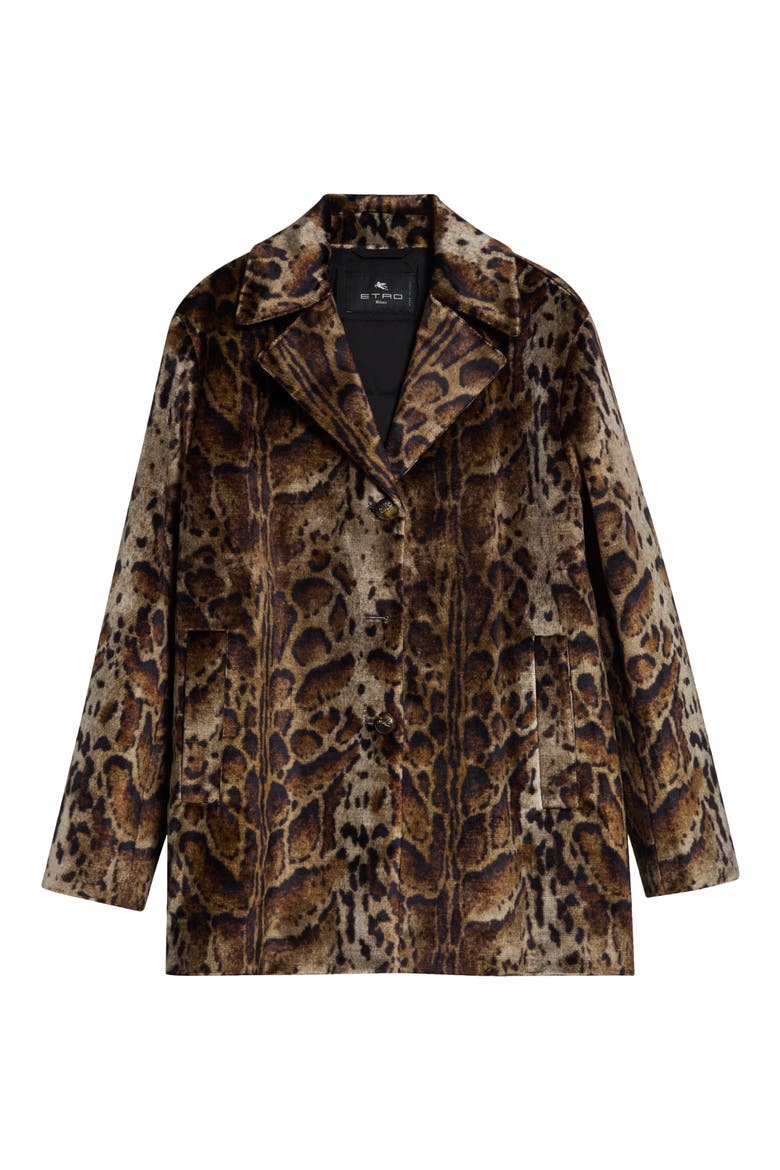 Leopard Print Cotton Blend Velveteen Coat, Main, color, PRINT ON BEIGE BASE