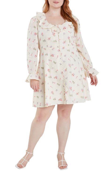 Floral Ruffle Long Sleeve Cotton Dress