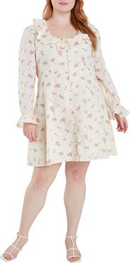 English Factory Floral Ruffle Long Sleeve Cotton Dress