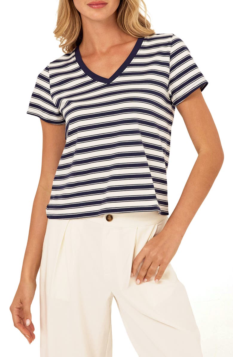 Threads 4 Thought Maxine Stripe V-Neck T-Shirt, Main, color, White/ Stargazer