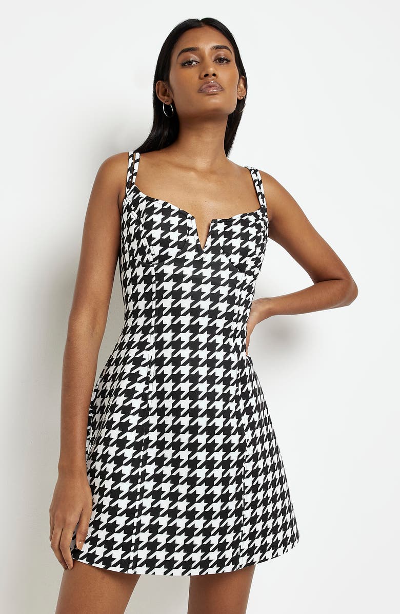 River Island Houndstooth Structured Scuba Minidress, Alternate, color,