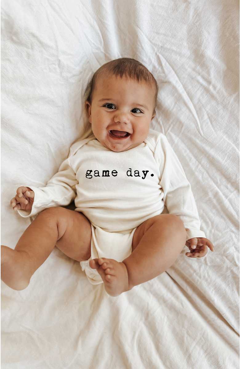 Tenth & Pine Game Day - Organic Long Sleeve Baby Bodysuit, Alternate, color, Natural Black Lettering