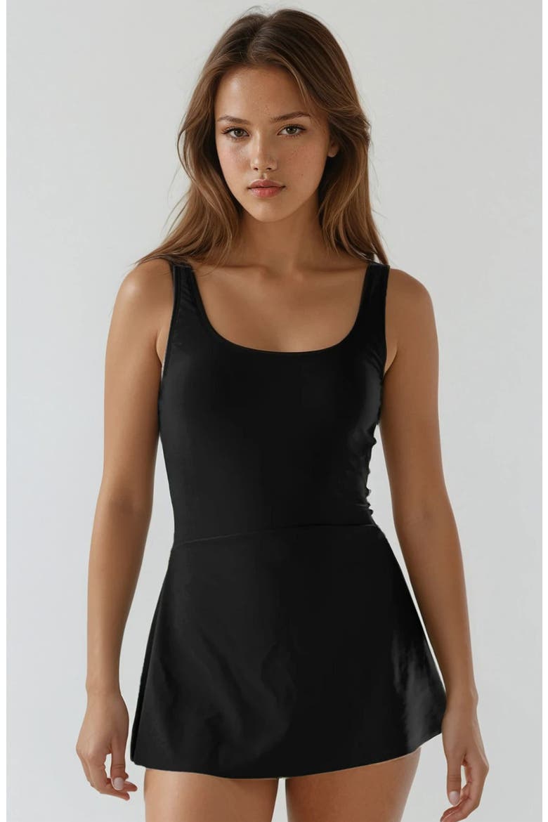 Hayley Tankini-Style Swim Dress With Adjustable Straps and Hidden Bikini Bottoms, Main, color, Black