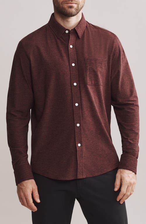 Rhone WFH Knit Button-Up Shirt in Tawny Port/Black Heather 