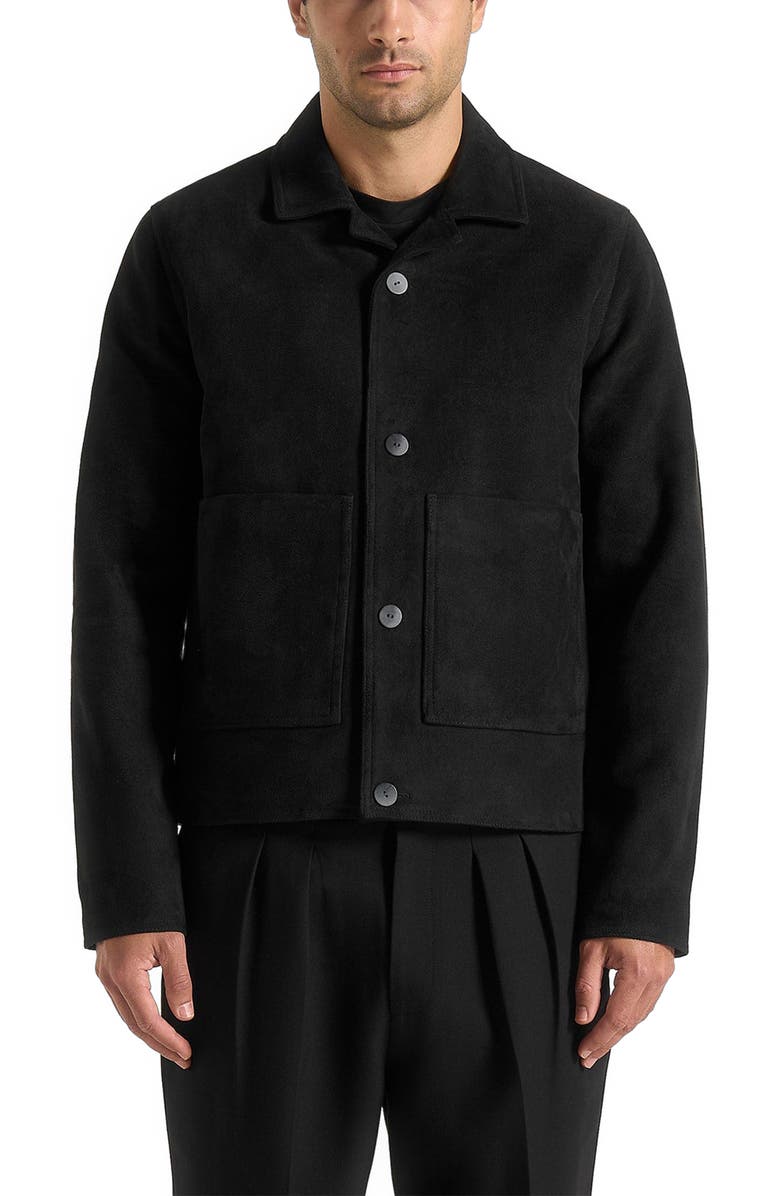 Manière De Voir Michel Suede Jacket With Revere Collar, Main, color, Black