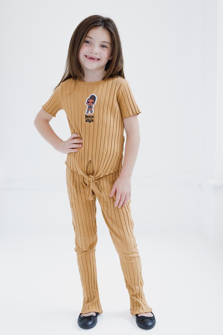 Fierce Ribbed T-Shirt and Flare Pants Set, Alternate, color, Iced Coffee Brown