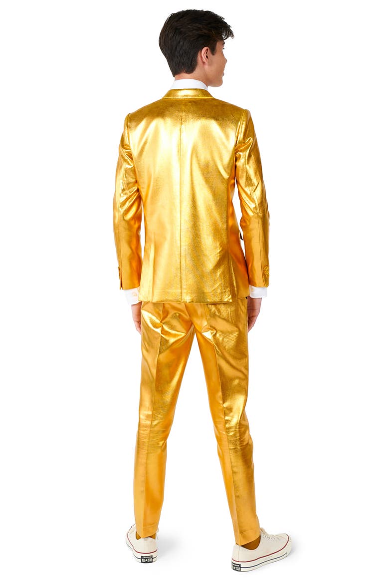 Kids' Groovy Golden Metallic Two-Piece Suit & Tie, Alternate, color, GOLD