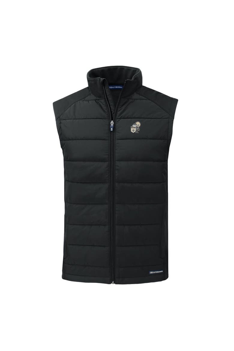 Men's Cutter & Buck Black New Orleans Saints Throwback Evoke Hybrid Eco Softshell Recycled Full-Zip Vest, Alternate, color, Black