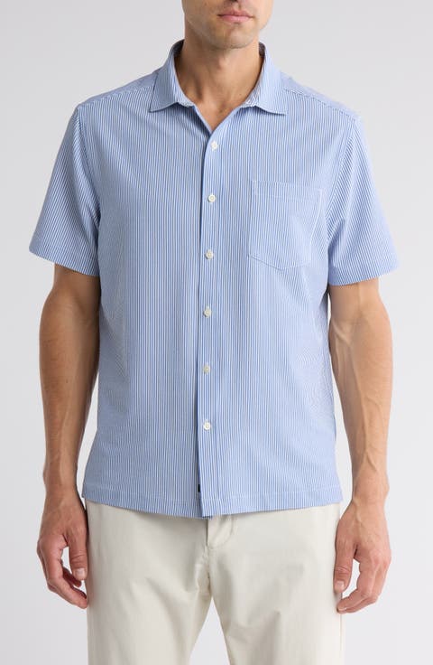 Stripe Seersucker Short Sleeve Button-Up Golf Shirt