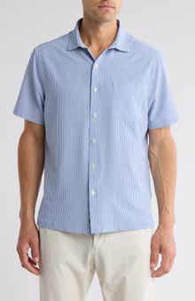 Greg Norman Stripe Seersucker Short Sleeve Button-Up Golf Shirt