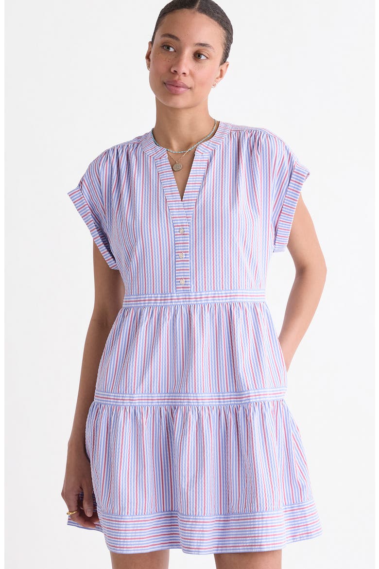 Dillon Harbor Seersucker UPF 30+ Minidress, Alternate, color, BLUE RED STRIPE