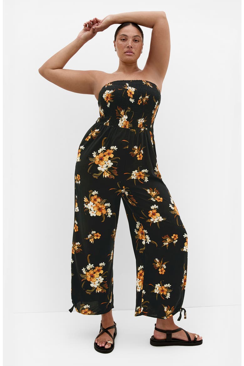 Aruba Floral Strapless Jumpsuit, Alternate, color, BLACK PRINT