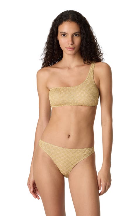 One-shoulder Bikini In Lamé Viscose With Raschel Workmanship