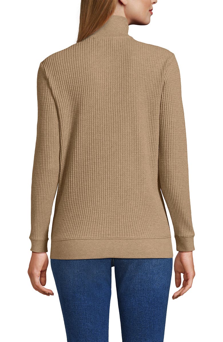 Lands' End Long Sleeve Waffle Quarter Zip Pullover, Alternate, color, Light Toffee Heather