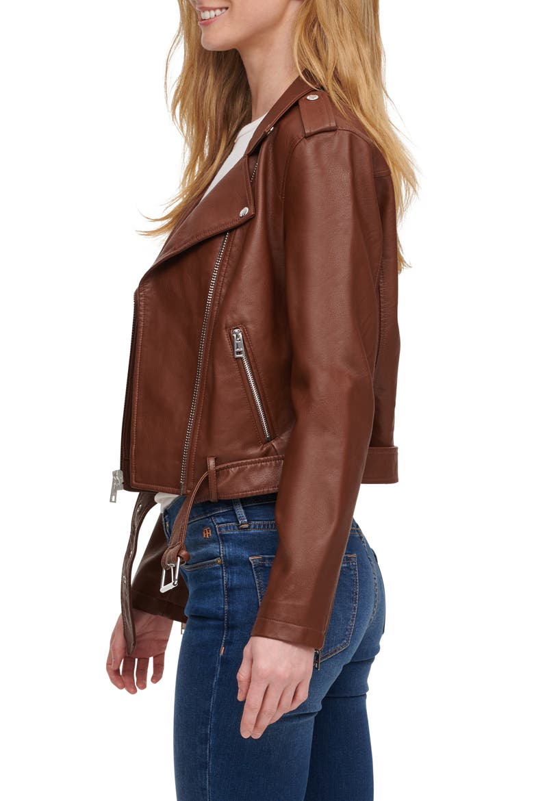 Levi's® Faux Leather Fashion Belted Moto Jacket, Alternate, color, DARK BROWN