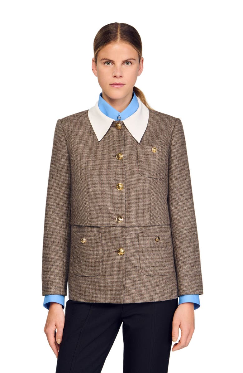 SANDRO Houndstooth suit jacket, Alternate, color, Brown