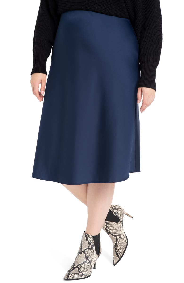 ELOQUII Satin Midi Skirt, Main, color,