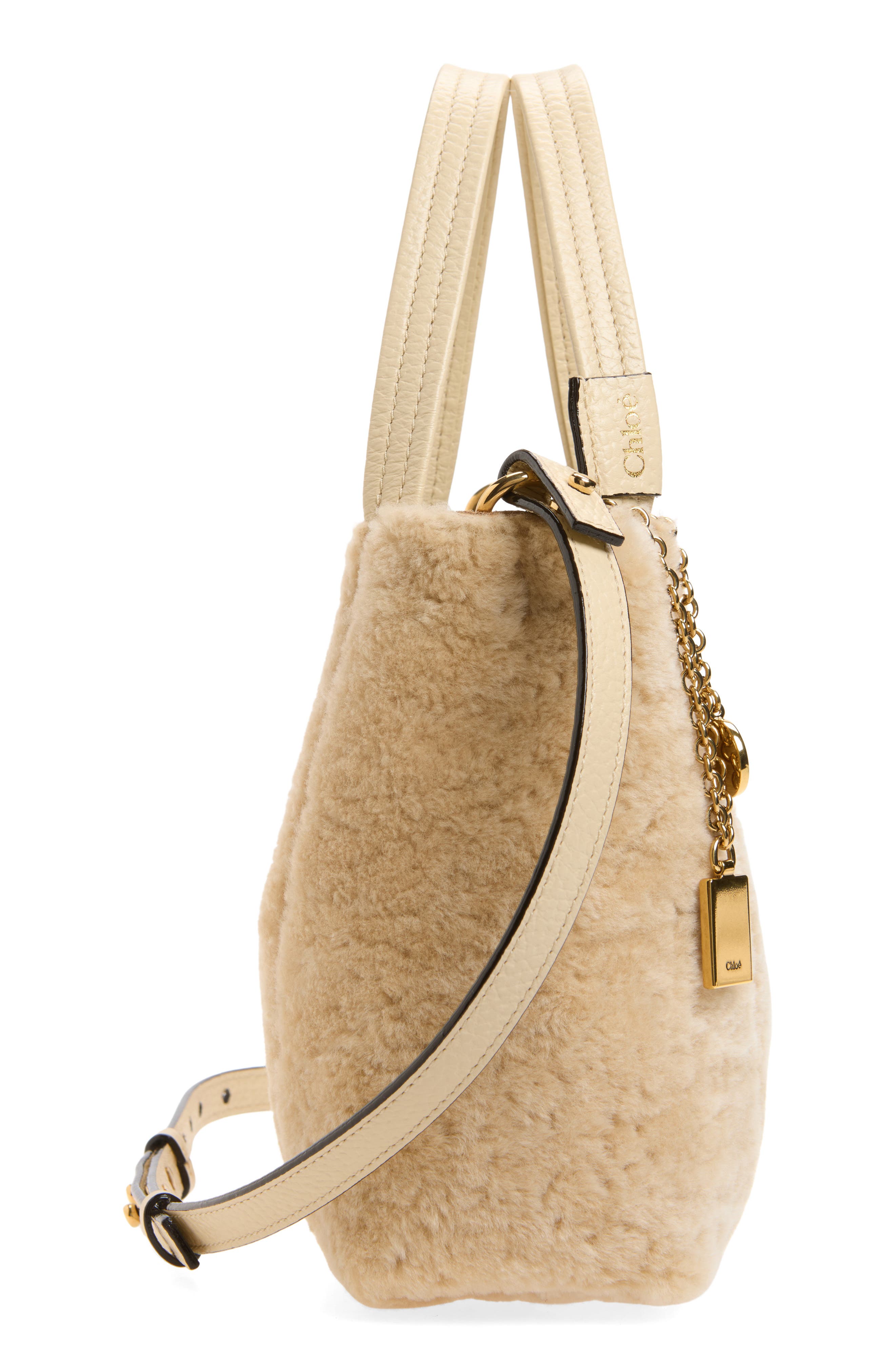 Spin Shearling Leather Mini Bucket Bag, Alternate, color, SWEET BEIGE