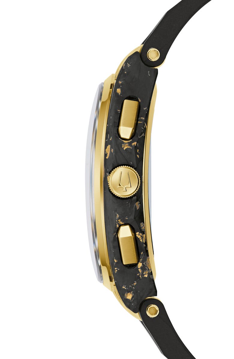 BULOVA CURV Forged Carbon Chronograph Rubber Strap Watch, 44mm, Alternate, color, Black