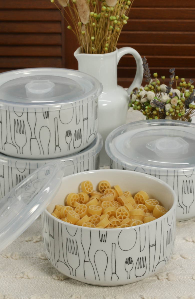 BIA Cordon Bleu Set of 4 Large Storage Bowl with Lid, Alternate, color, White