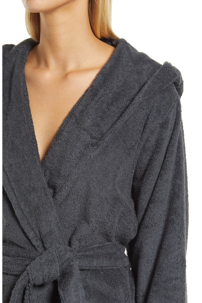 Organic Cotton Hooded Bathrobe, Alternate, color, ASH BLACK