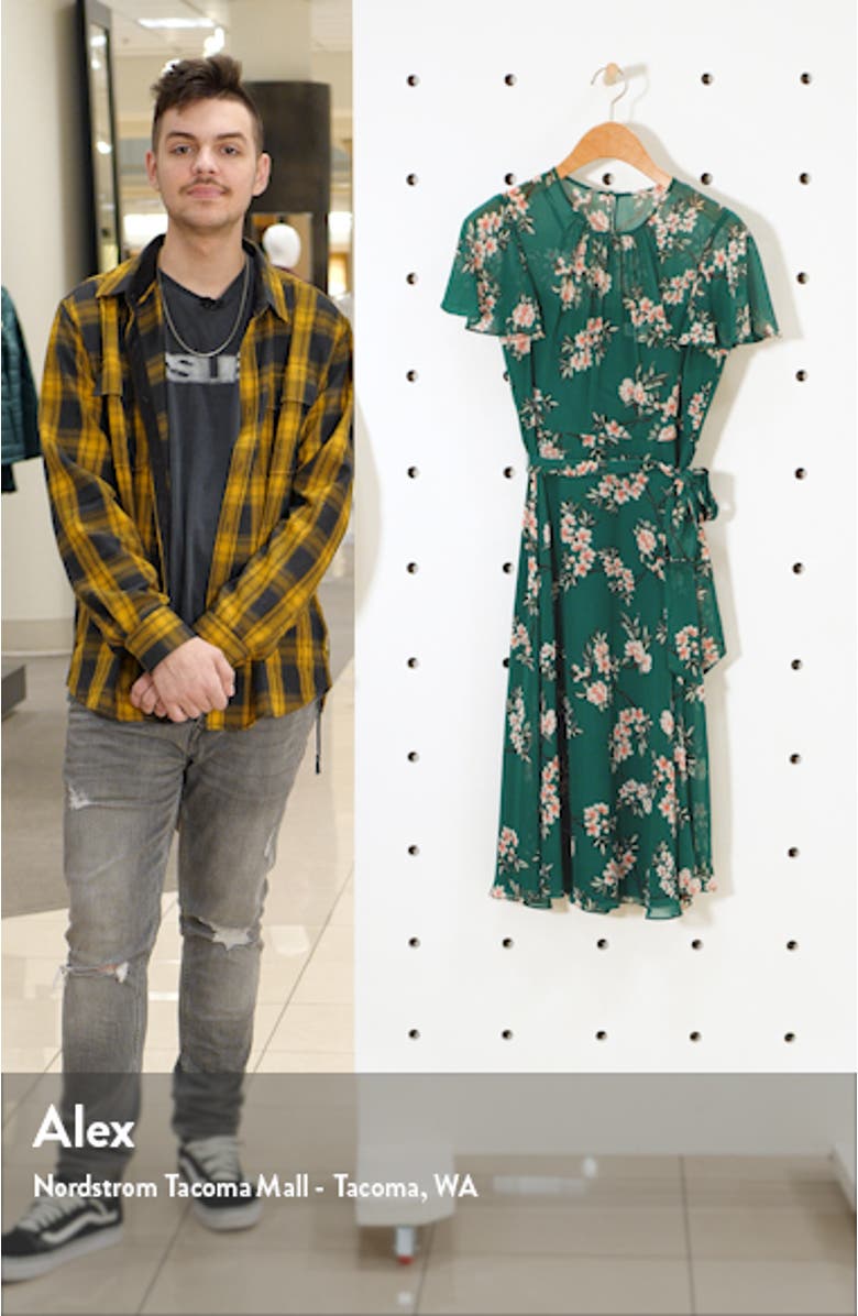 Floral Flutter Sleeve Chiffon Dress, sales video thumbnail