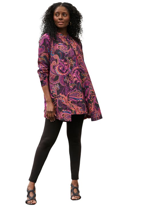 Jessica London Georgette Button Front Tunic In Multi