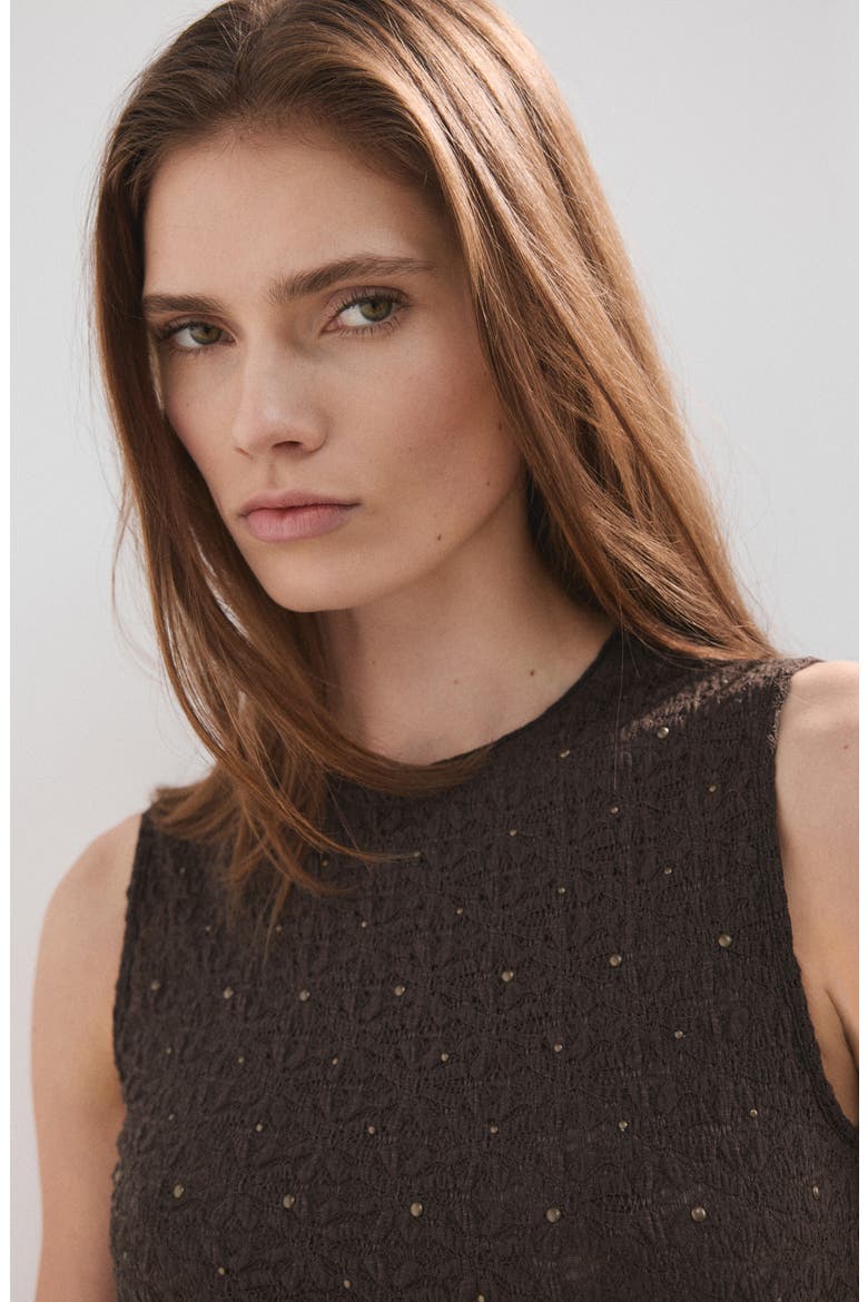 Studded Jewel Neck Tank, Alternate, color, CHOCOLATE