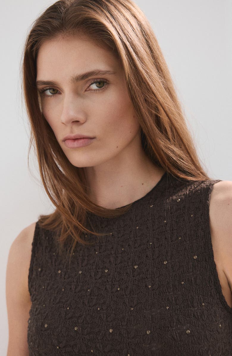 MANGO Studded Jewel Neck Tank, Alternate, color, Chocolate