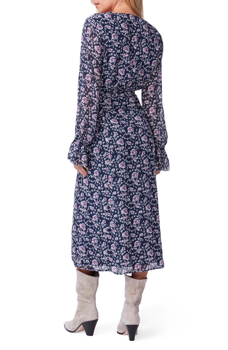 PAIGE Chamomile Long Sleeve Metallic Silk Georgette Midi Wrap Dress, Alternate, color, 