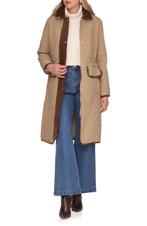 Avec Les Filles Corduroy Trim Hooded Quilted Coat In Gold