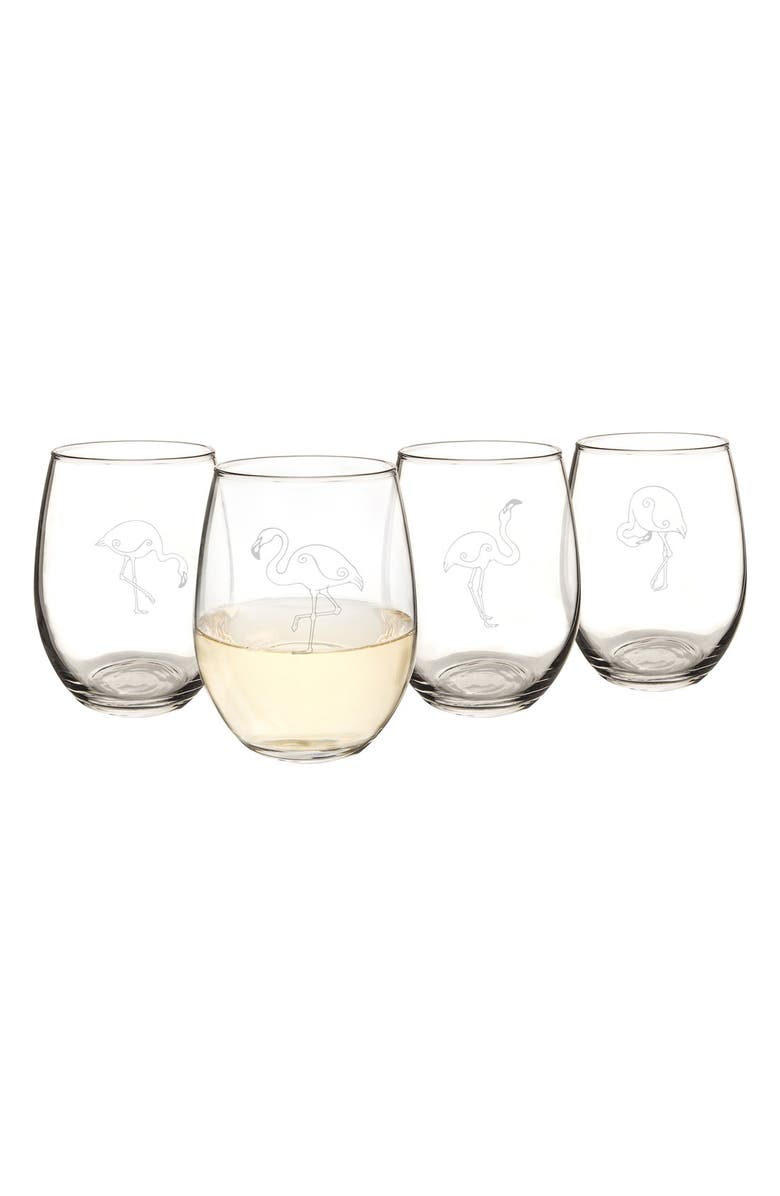 Cathy's Concepts Theme Etched Set of 4 Stemless Wine Glasses, Alternate, color,