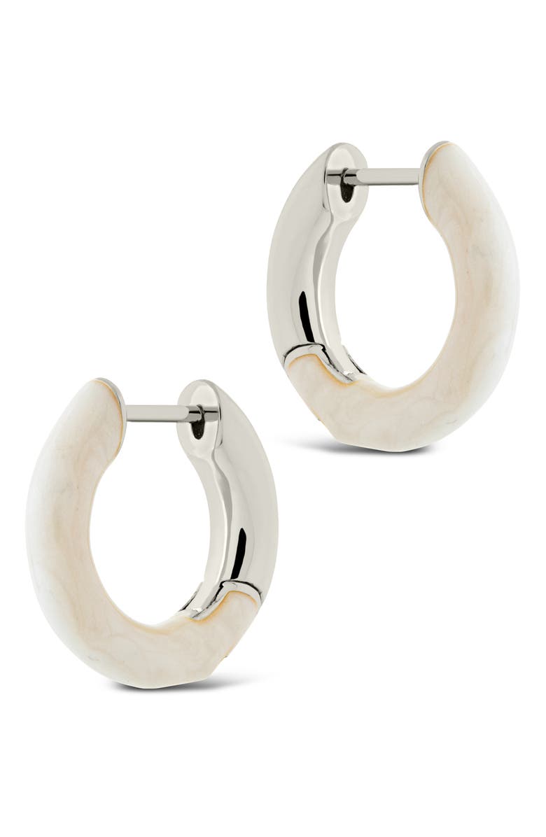 Sterling Forever Maura White Enamel Huggie Hoop Earrings, Alternate, color, Silver