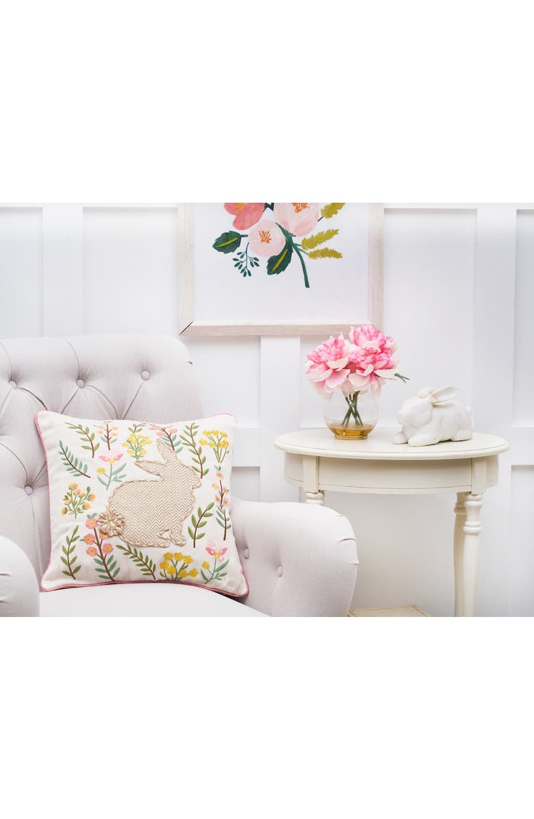 C&F Home Garden Easter Bunny Rabbit Flowers Accent Throw Pillow 16" x 16", Alternate, color, Brown