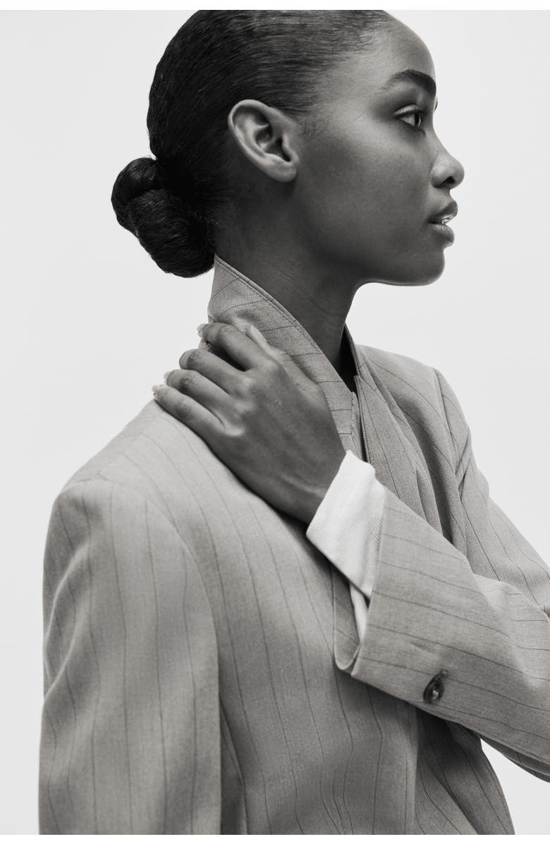 H&M Single-breasted Blazer, Alternate, color, Beige/Pinstriped