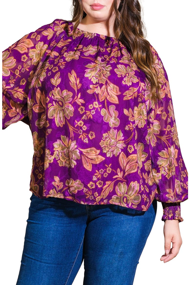 Floral Long Sleeve Top, Main, color, PURPLE