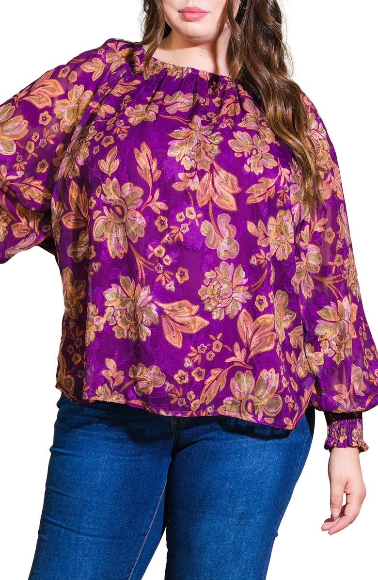 FLYING TOMATO Floral Long Sleeve Top, Main, color, Purple