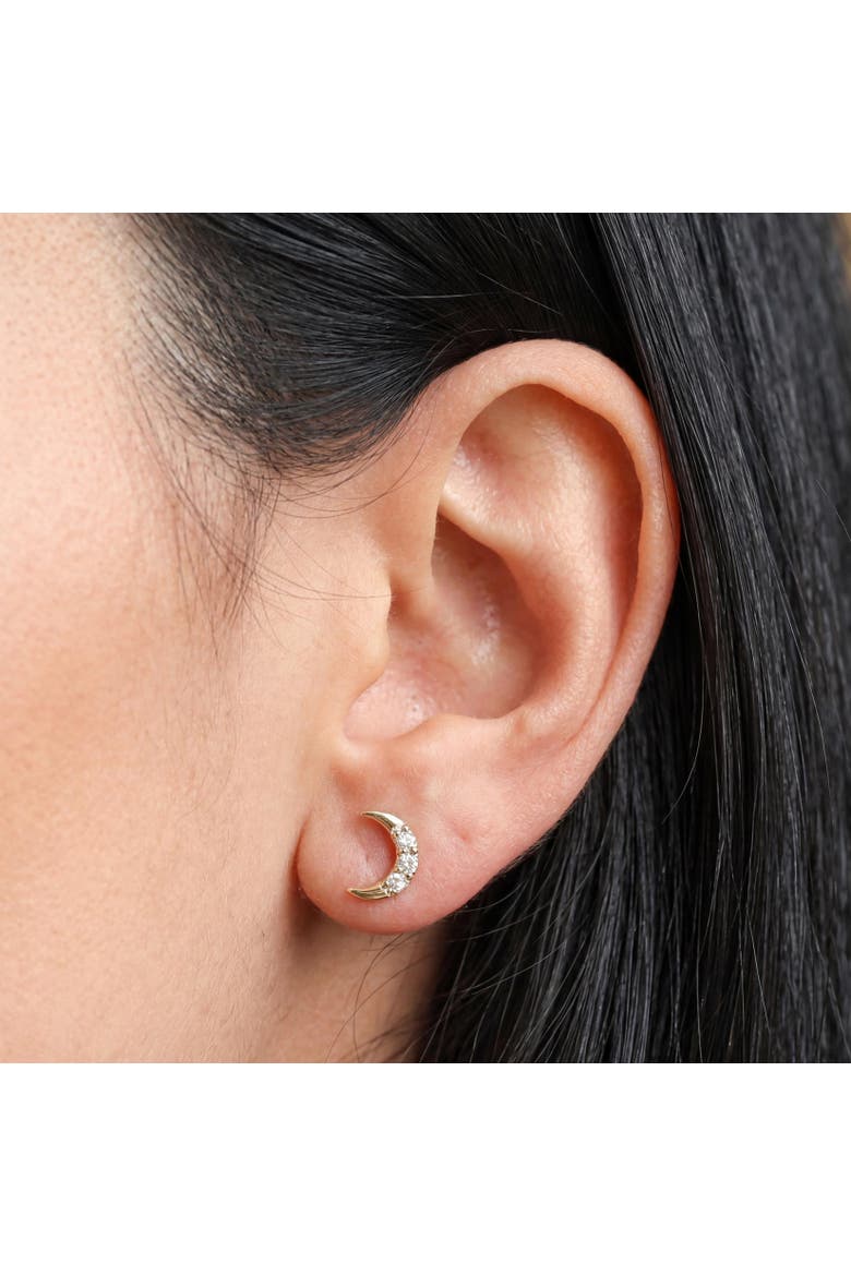 Diamond Crescent Moon Screw Back Stud Earrings, Alternate, color, Yellow Gold