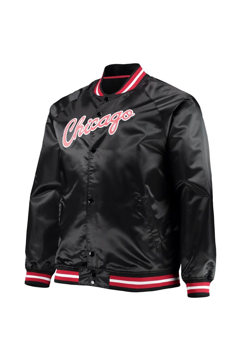 Men's Mitchell & Ness Black Chicago Bulls Big & Tall Hardwood Classics Raglan Satin Full-Snap Jacket, Alternate, color, Black