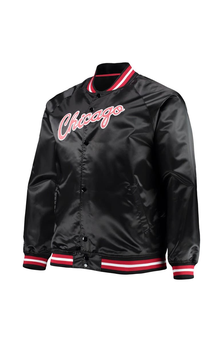Mitchell & Ness Men's Mitchell & Ness Black Chicago Bulls Big & Tall Hardwood Classics Raglan Satin Full-Snap Jacket, Alternate, color, 