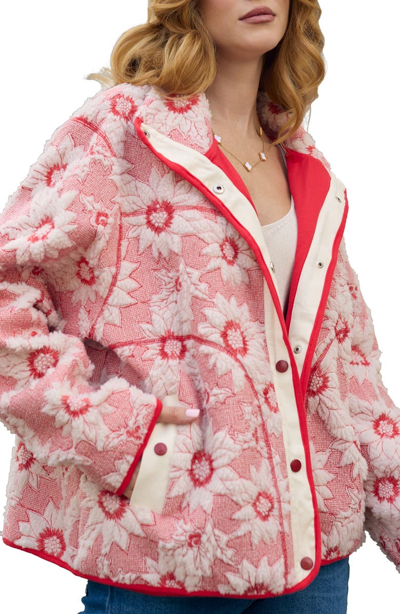 SAACHI Faux Shearling Floral Appliqué Jacket, Alternate, color, Red