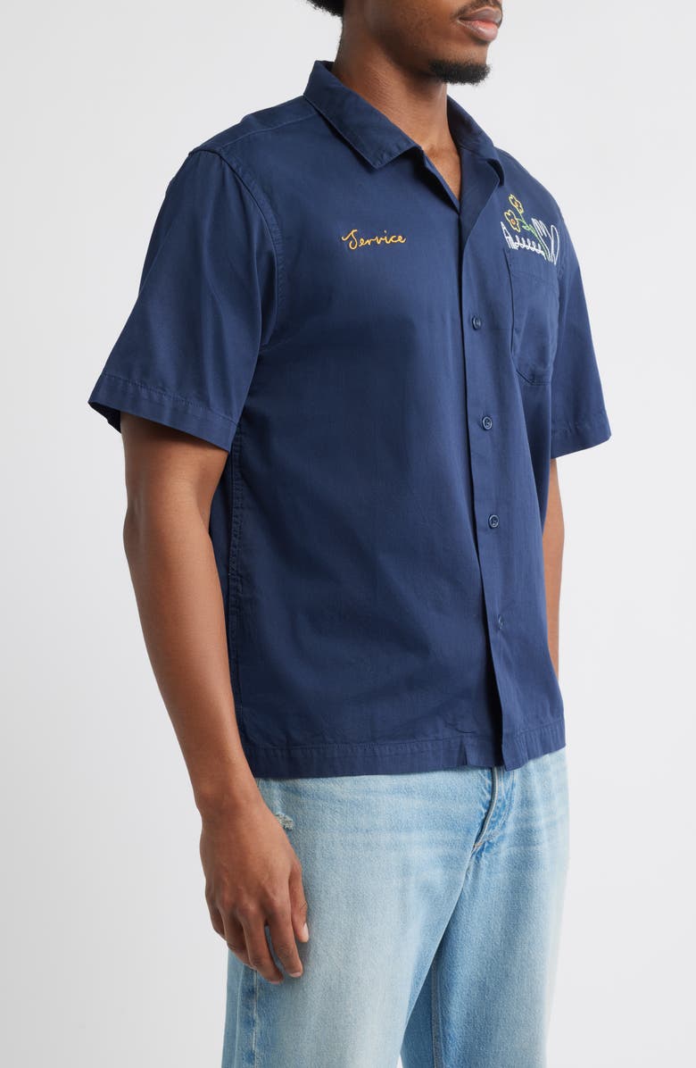 Service Works Logo Cotton Camp Shirt, Alternate, color, Navy