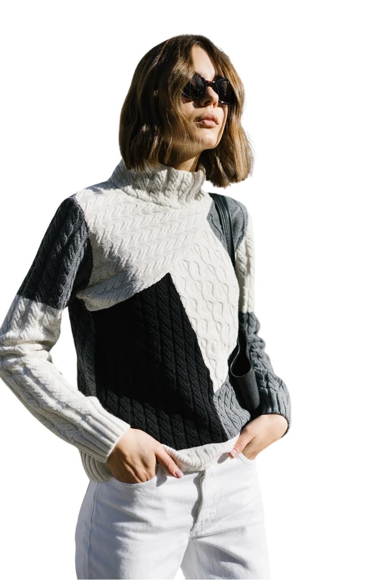 Labeca London Victoria Monochrome Patchwork Cashmere-Blend Sweater, Alternate, color, Grey