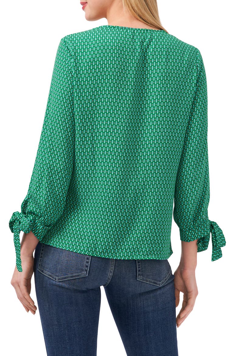 Geo Print Tie Sleeve Top, Alternate, color, LUSH GREEN